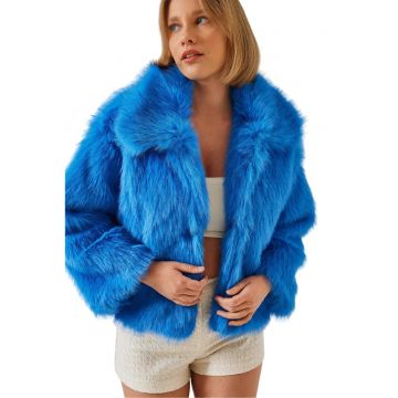 Palton scurt -  Blana artificiala - Indigo blue