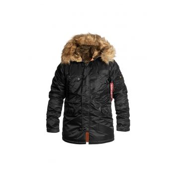Geaca lunga de iarna -  N3B VF 59 - cu gluga adanca si captuseala detasabila - Negru