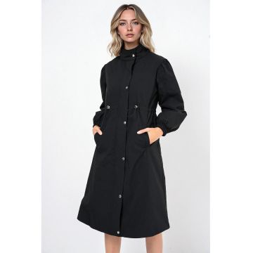 Palton dama  lung - cu captuseala - textil - negru