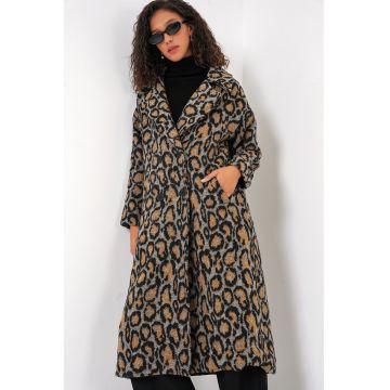 Palton dama  supradimensionat - model herringbone - maro cognac - lana si acril -