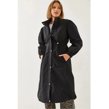 Palton midi  Relaxed Fit - poliamida - cu inchidere cu nasturi - negru