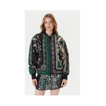 Geaca bomber printata cu maneci cazute -