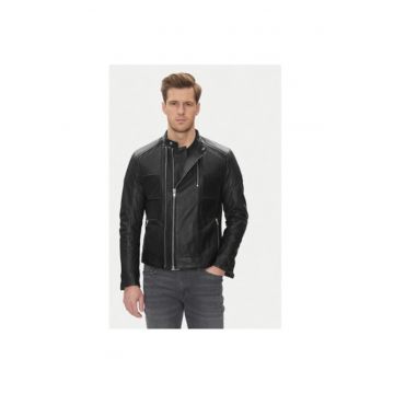 Geaca din piele barbati  COUTURE - Piele naturala - Negru