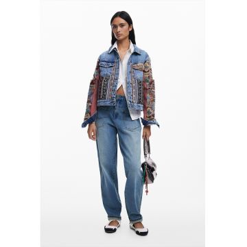 Jacheta din denim cu model etnic