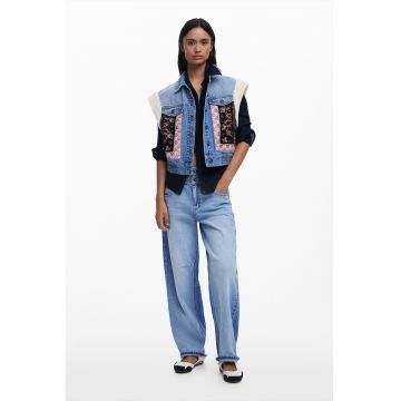 Vesta lejera din denim cu broderie
