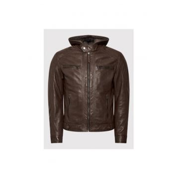 Geaca din piele barbati  Erico Hood - Piele naturala - Maro