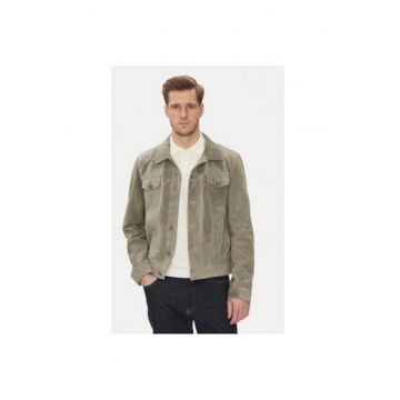 Geaca din piele barbati  JEANS JACKET SUEDE - Piele naturala - Gri