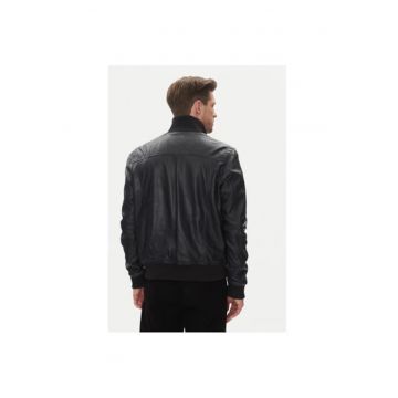 Geaca din piele barbati  SOUL BOMBER - Piele naturala - Bleumarin