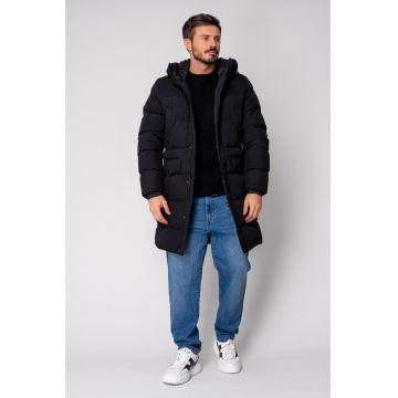 Geaca lunga cu fermoar si buzunare Black 18693