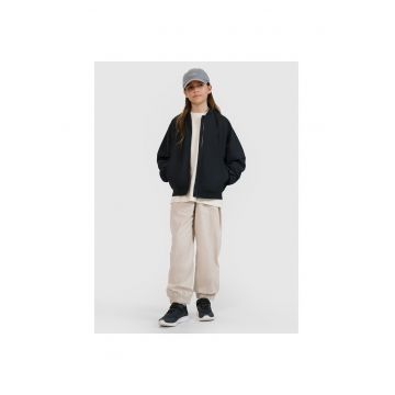 Jacheta bomber pentru fete  neagra - sintetic - croiala oversize - fara gluga