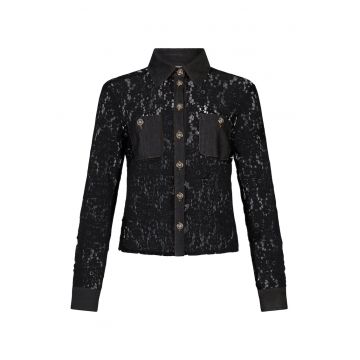 Jacheta-camasa din dantela de amestec de lyocell si garnituri din denim