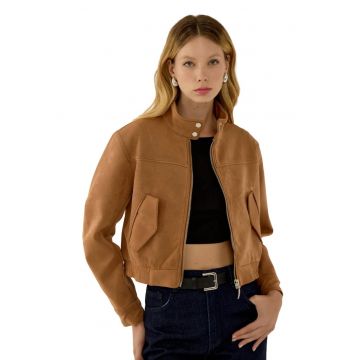 Jacheta crop cu fermoar