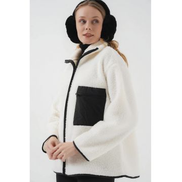 Jacheta dama -  Blana artificiala - Negru/Alb -