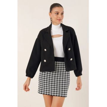 Jacheta dama  Boxy - poliester/bumbac - inchidere cu nasturi - negru -