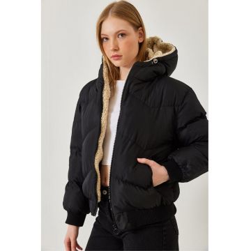 Jacheta dama - cu gluga -  poliester/elastan - negru
