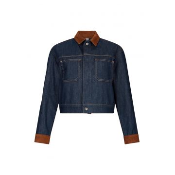 Jacheta din denim cu detalii din piele intoarsa