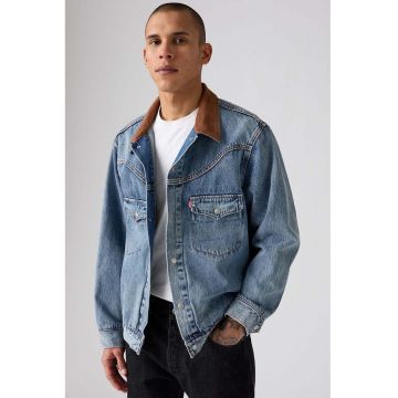 Jacheta din denim cu guler contrastant