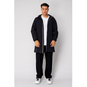 Jacheta lunga de fas cu fermoar si gluga Black 18941