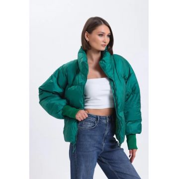 Jacheta pufoasa supradimensionata  guler inalt - verde - textil -