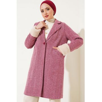 Palton dama  model herringbone - guler sal - visiniu - lana-acril -
