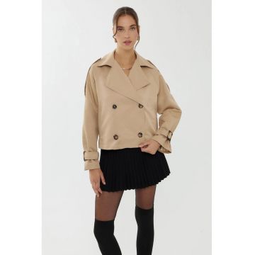 Trench dama  supradimensionat - maro - poliester -