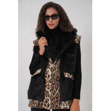 Vesta dama  blana artificiala - imprimeu leopard - multicolor -