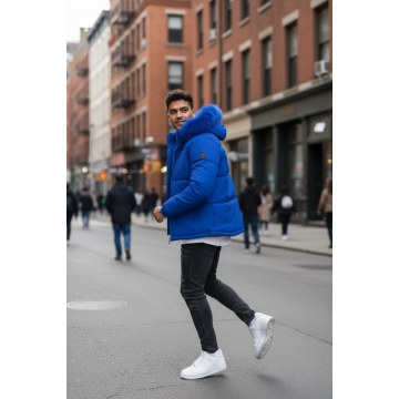 Geaca barbati groasa de iarna  imblanita albastra 2333 Geaca barbati groasa de iarna  imblanita albastra 2333