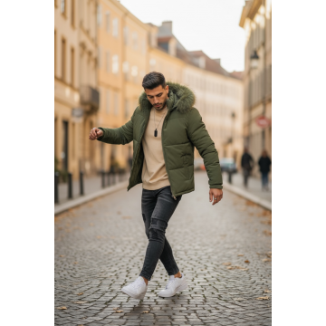 Geaca barbati groasa de iarna  imblanita kaki 2333 Geaca barbati groasa de iarna  imblanita kaki 2333