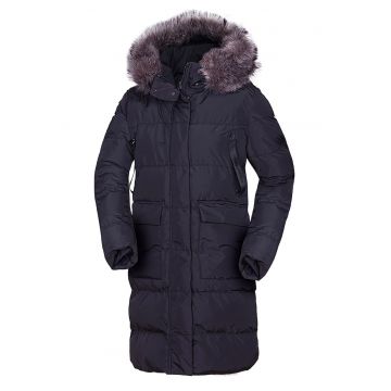 Geaca lunga cu garnitura de blana sintetica Haanna