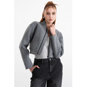 Jacheta crop din amestec de lana