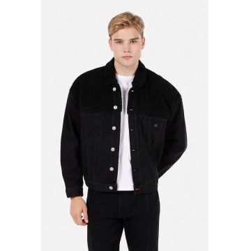 Jacheta din denim cu detaliu din material teddy