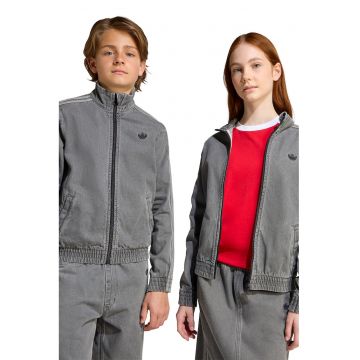 Jacheta unisex din denim cu fermoar si banda elastica in talie