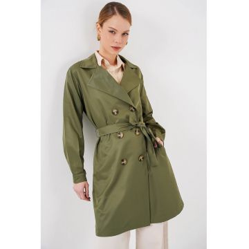 Palton dama  cu doua randuri de nasturi - textil - verde Palton dama  cu doua randuri de nasturi - textil - verde