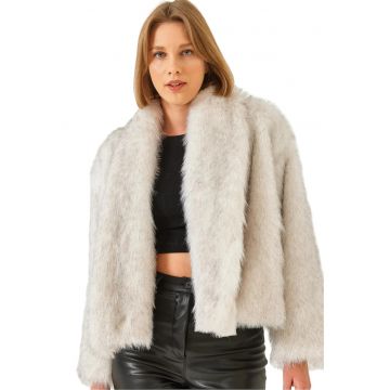 Palton dama Sahte Kurk -  Blana artificiala - Gri