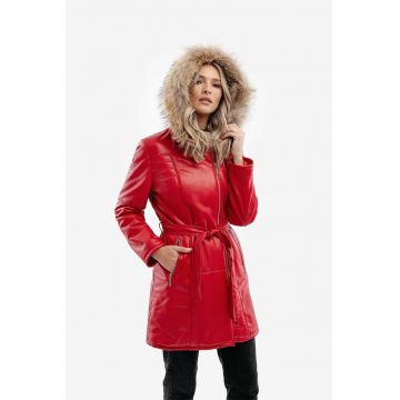 Palton de piele cu garnitura de blana Paula