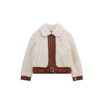 Palton din blana sherpa sintetica cu buzunare