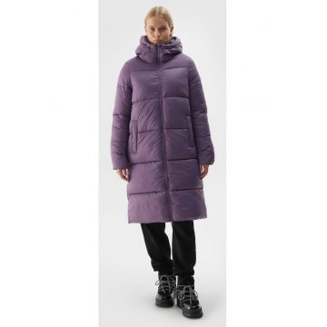Palton lung din puf sintetic  violet - impermeabil