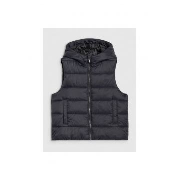 Vesta copii  poliester - neagra - umplutura sintetica - cu gluga