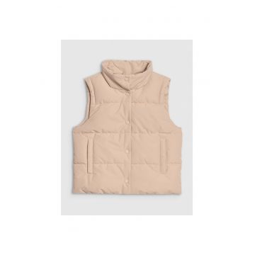 Vesta pentru fete  poliester - oversize - guler inalt - bej