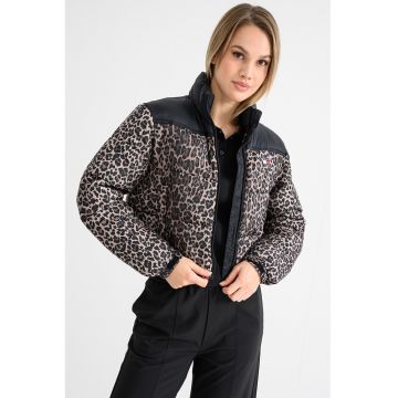 Geaca scurta cu guler inalt si animal print