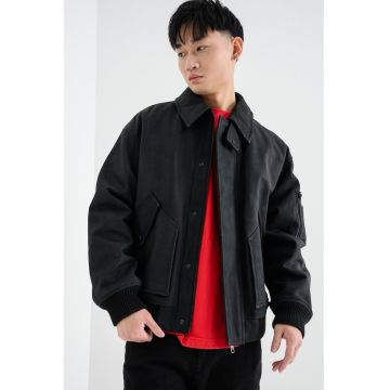 Jacheta-camasa din piele nabuc cu buzunare multiple Lardin