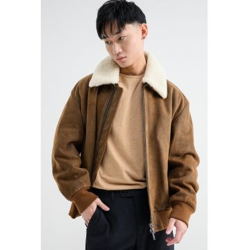 Jacheta-camasa din piele nabuc cu garnitura din blana Jonier