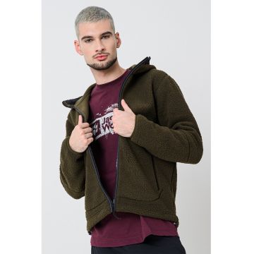 Jacheta cu gluga din blana sherpa