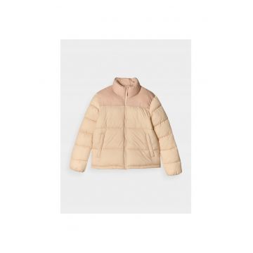 Jacheta de dama  matlasata - cu umplutura sintetica - guler inalt - bej - poliester - pentru activitati sportive -