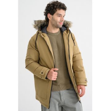 Jacheta parka cu blana sintetica si gluga