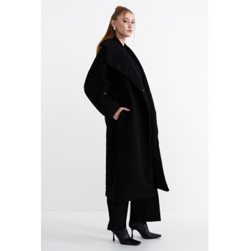 Palton cu buzunare laterale si cordon in talie