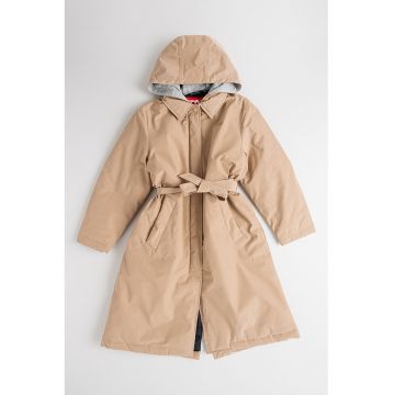 Palton petrecut cu cordon in talie si gluga