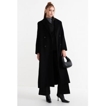 Trenci lung din amestec de lana cu nasturi