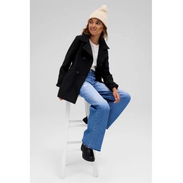 Trenci scurt din amestec de lana cu doua randuri de nasturi