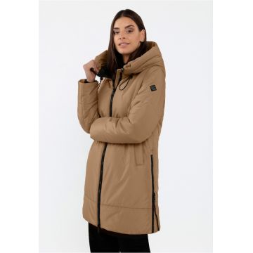 Geaca de iarna cu gluga - fermoare laterale - dama -  J-Adria - camel